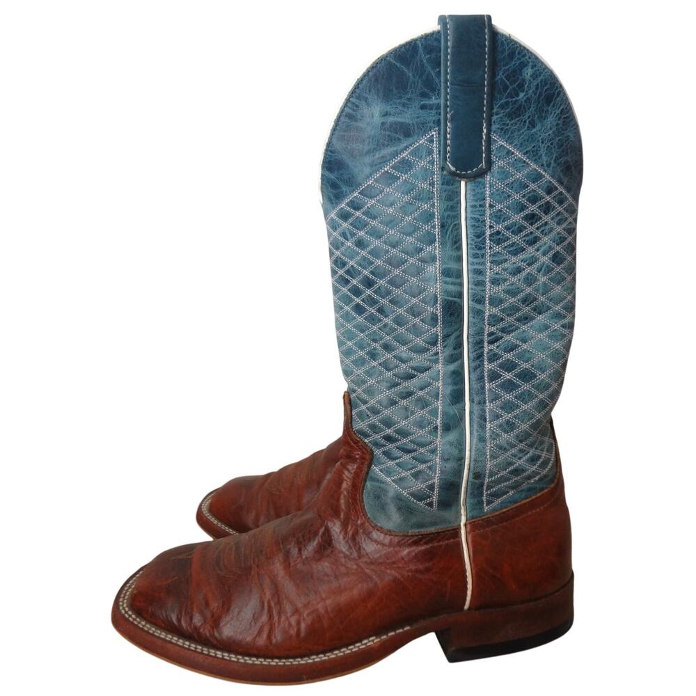 Anderson Bean S1116 Mens 10 EE Wide Square Toe Mike Tyson Bison Blue Lava Boots